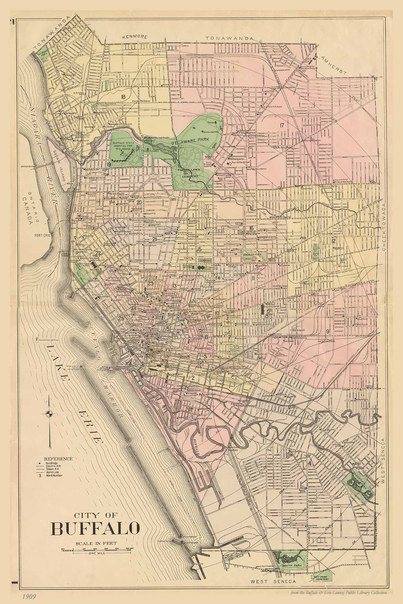 City of Buffalo, NY Map - New Century Atlas of Erie County, New York, 1909